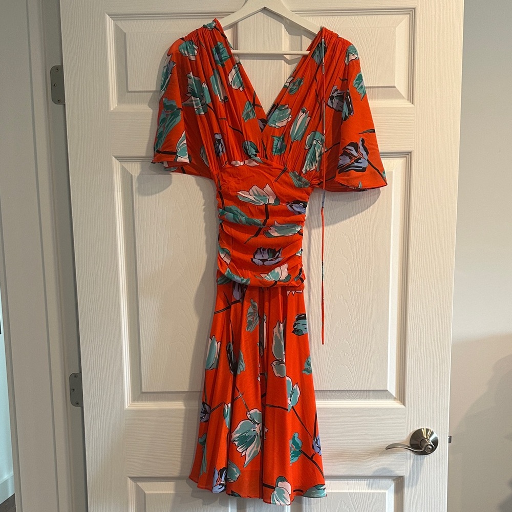 Diane Von Furstenberg Orange Floral Wrap-Style Midi Dress